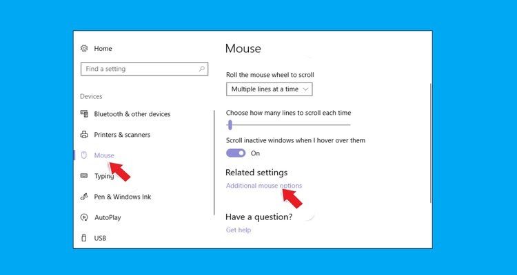 Chọn mục Additional mouse options