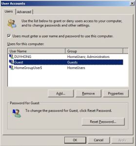 Khắc phục lỗi không thể tắt password protected sharing