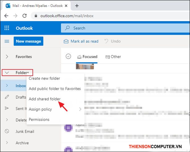Cách thêm hộp thư dùng chung trong Outlook Web App