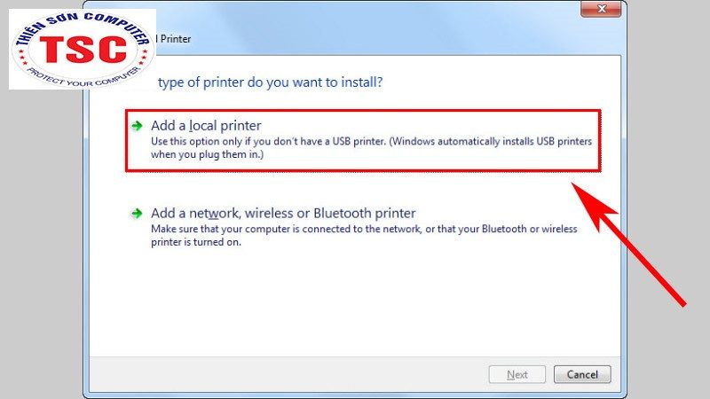Trong phần Add Printer, bạn chọn Add a local printer.