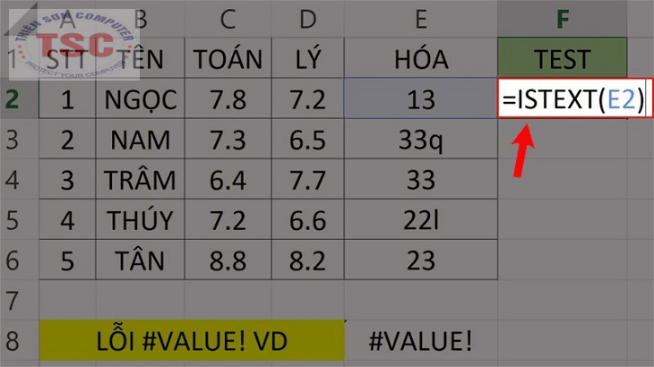 Lỗi #VALUE! khi danh sách chứa văn bản hoặc kí tự đặc biệt