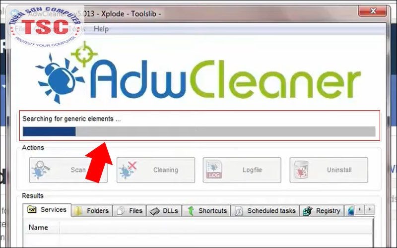Máy tính sẽ được AdwCleaner quét các phần mềm độc hại.