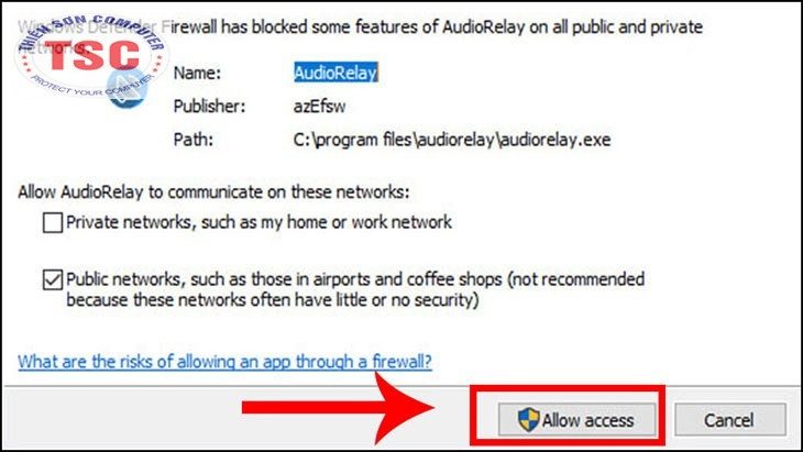 Bạn bấm Allow access để cho phép ứng dụng có thể kết nối ở bên ngoài.