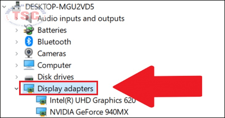 Nhấp chọn Display adapters để mở rộng menu.