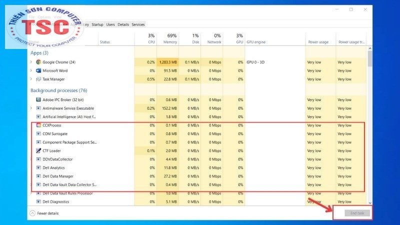 Bạn có thể vào Task Manager để xem các ứng dụng đang chạy ngầm, chiếm bao nhiêu % trên RAM và CPU