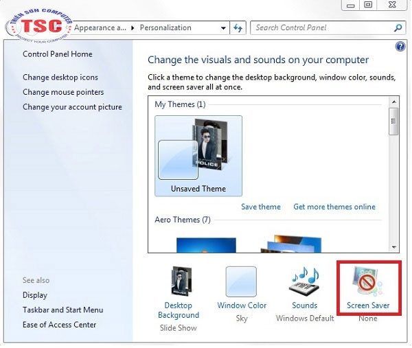 Tại mục đó bạn chọn Screen Saver.