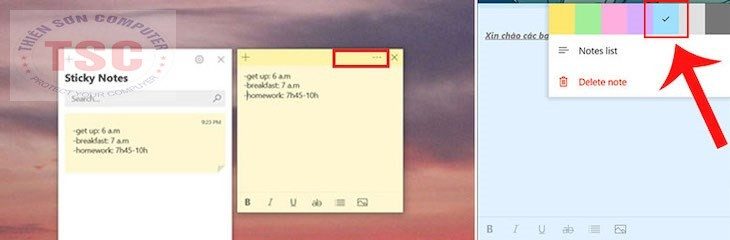 Muốn xóa ghi chú trên Windows 7, bạn nhấn vào dấu X phía trên bên phải giao diện ghi chú