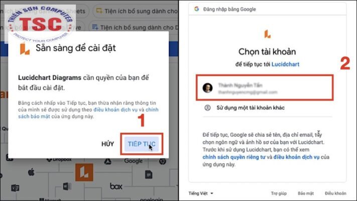 Nhấn Tiếp tục > Chọn tài khoản Google.