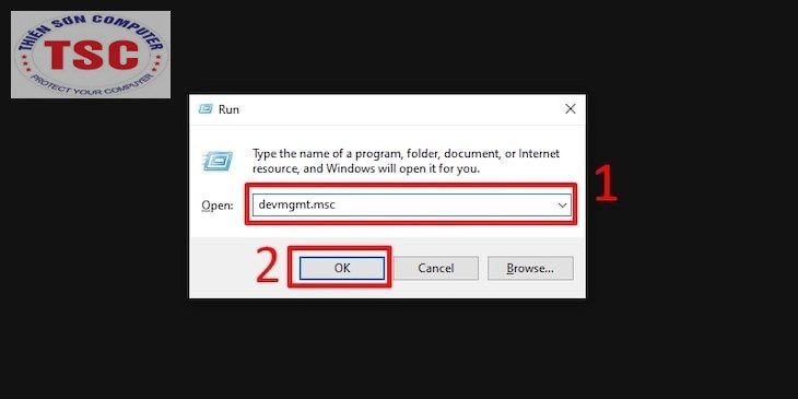 Nhấn tổ hợp phím Windows + R . Nhập từ khóa "devmgmt.msc" > OK