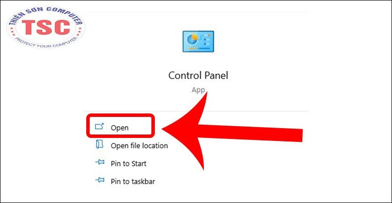 Mở Control Panel từ thanh tìm kiếm trên Taskbar.