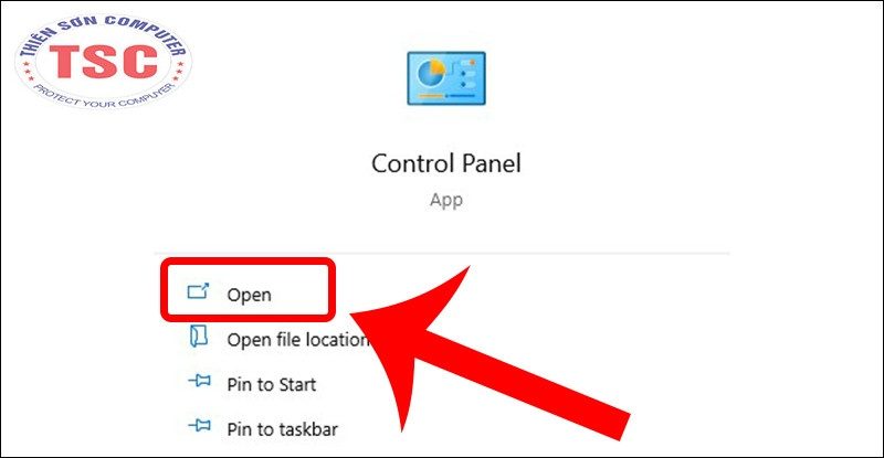Mở Control Panel nhanh bằng thanh tìm kiếm Taskbar.