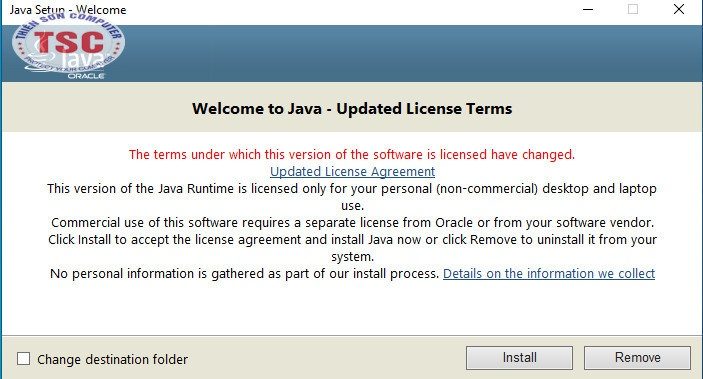 Tới phần Java bạn bấm Install đợi loading Java