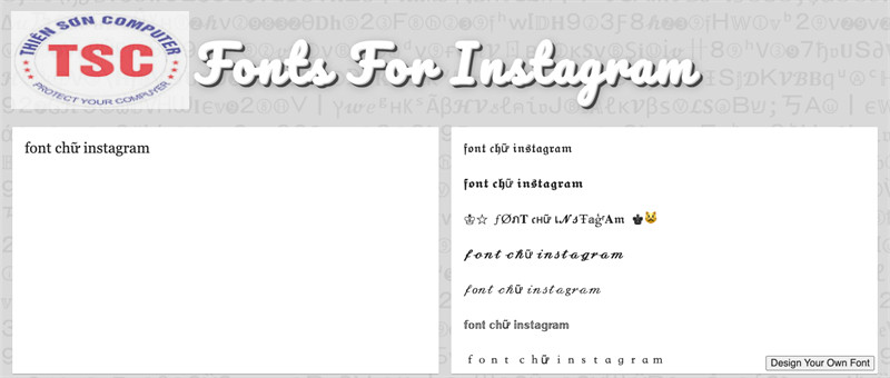 Giao diện của Fonts for Instagram khác hơn so với 2 trang web