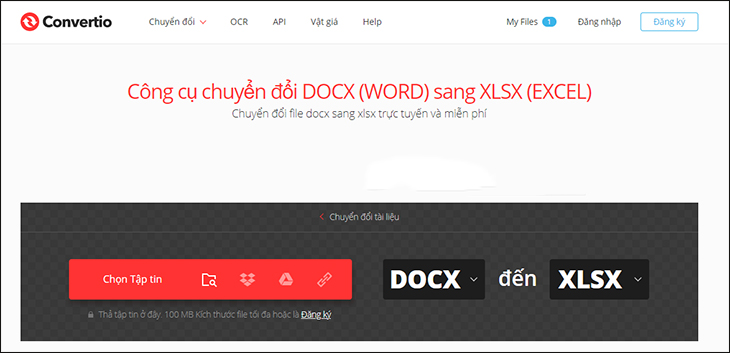 Bạn hãy sử dụng công cụ Convertio để chuyển file Word qua Excel.