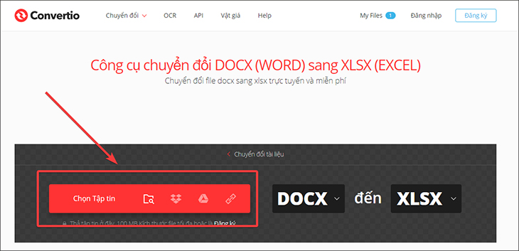 Sau khi bạn truy cập vô web rồi bạn Chọn tập tin để chuyển file Word chuyển đổi.