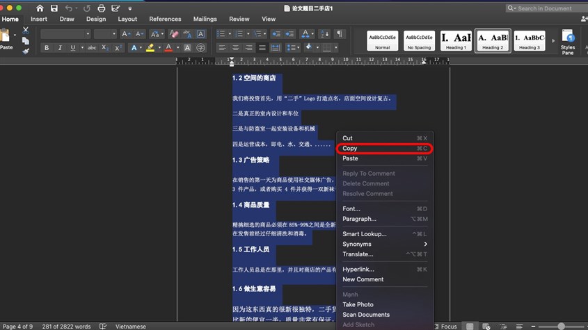 Sao chép văn bản trong file Word bạn muốn chuyển sang Excel.