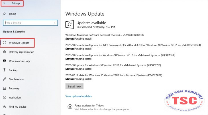 Bấm tổ hợp phím Windows + I để mở Settings rồi chọn Windows Update.