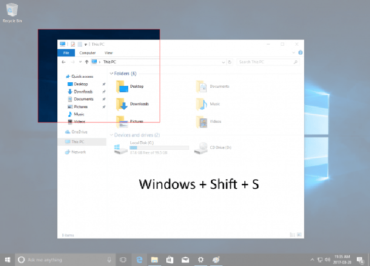 Bạn có thể sử dụng phím tắt Windows + Shift + S