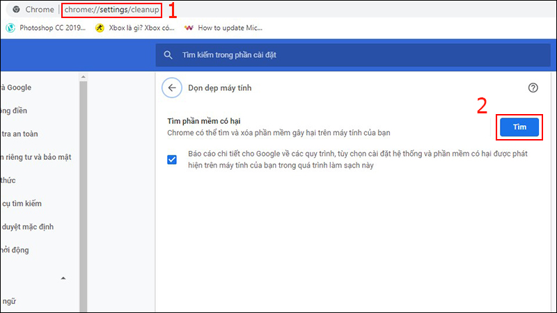 Chrome://settings/cleanup vô thanh địa chỉ trình duyệt để chạy công cụ Chrome Cleanup