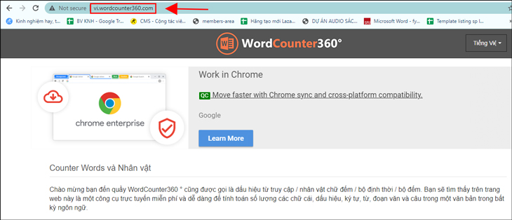 Bạn truy cập vô Word Counter 360.