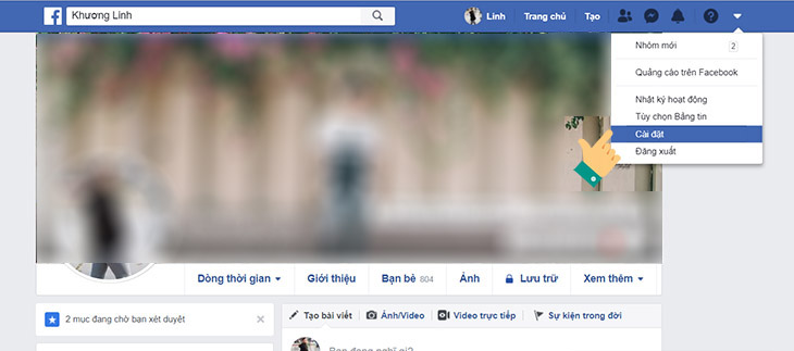 Đăng nhập Facebook > Chọn Cài đặt